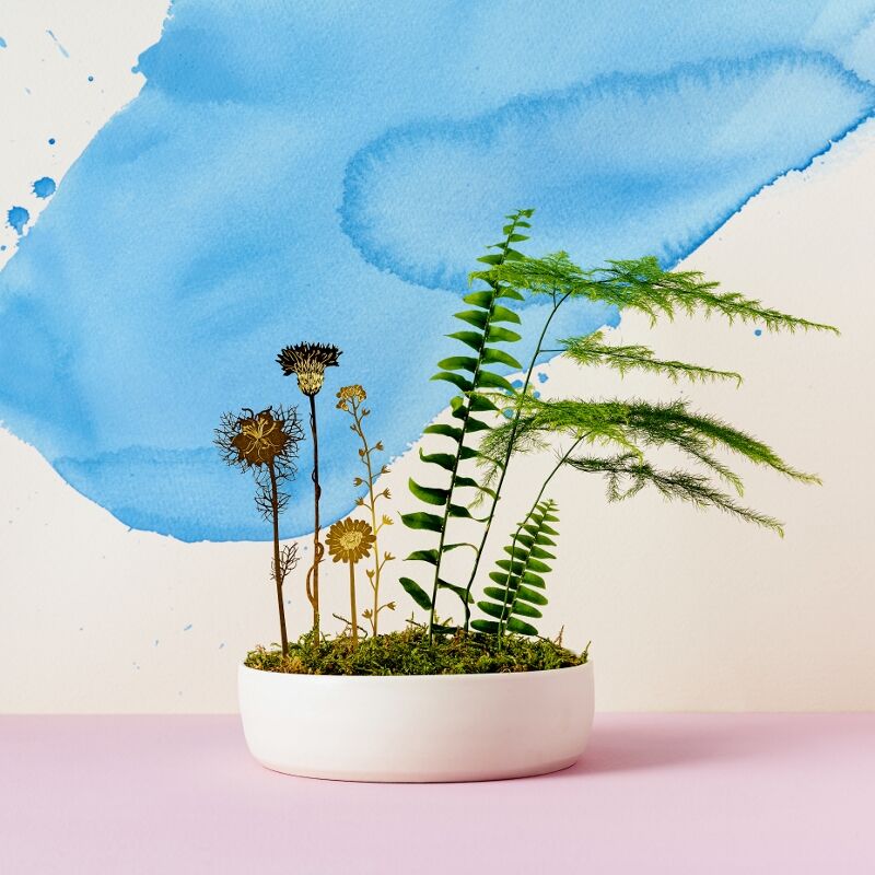 Brass Blooms Wildflowers Terrarium Scene