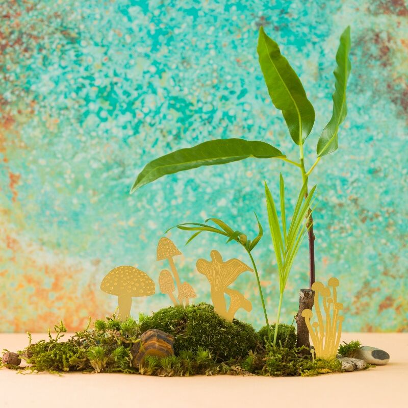 Brass Mini Mushrooms Island Scene