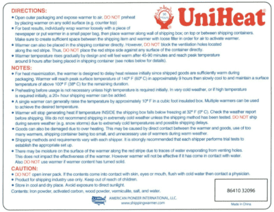 96 Hour Heat Pack instructions