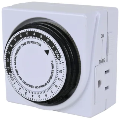 Mechanical plug in timer for lights and heat mats
