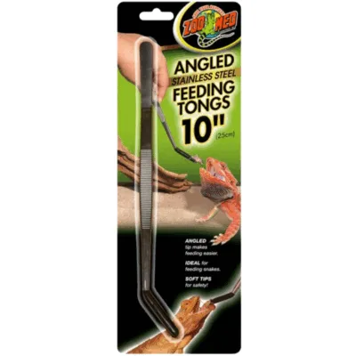 Zoo Med Angled Feeding Tongs 10" Rubber tipped Stainless Steel