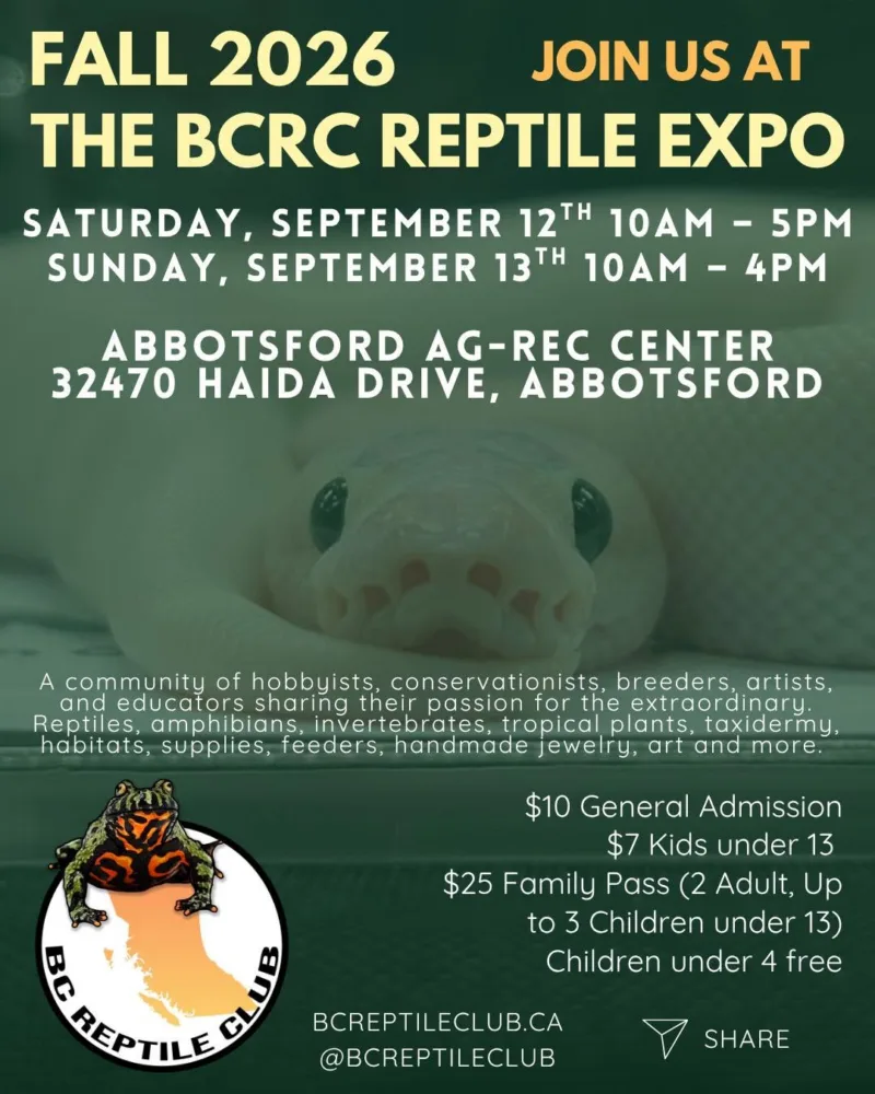BCRC Abbotsford Reptile Expo September 12 13 2026